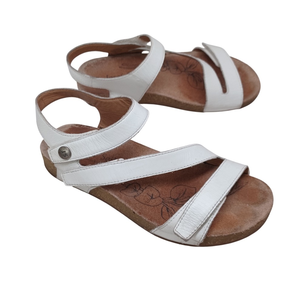 Josef Seibel Womens White Leather Strappy Cork Footbed Sandals Size 38 US 7.5 M